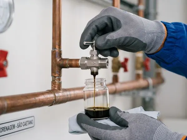 Técnico solucionando problema de água na rede de gás